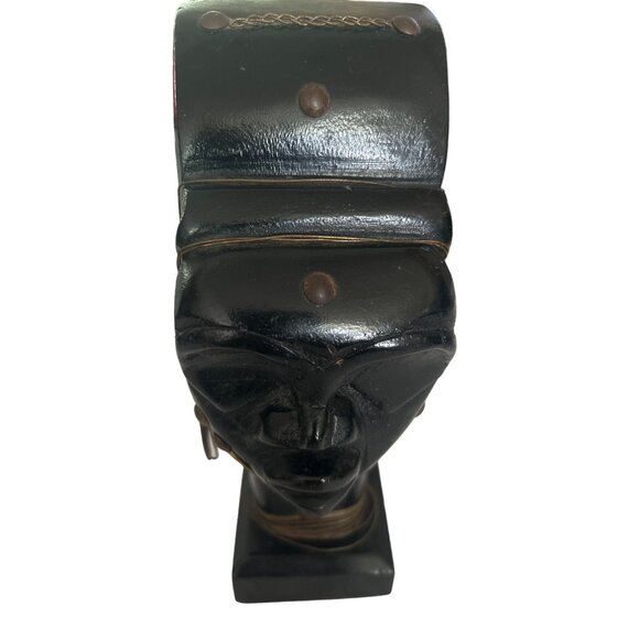 Vintage Haitian Wood Sculpture With Brass Adornments & Earrings Handcrafted - Picture 2 of 13